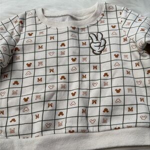 Toddler Mickey Cream Grid Patch Sweatshirt with Brown Accents